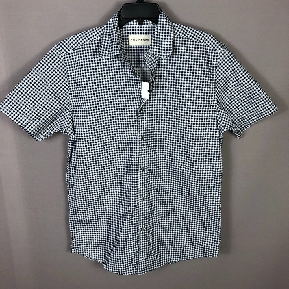 Coastaoro Blue White Check Short Sleeve Button Up Shirt Sz Medium